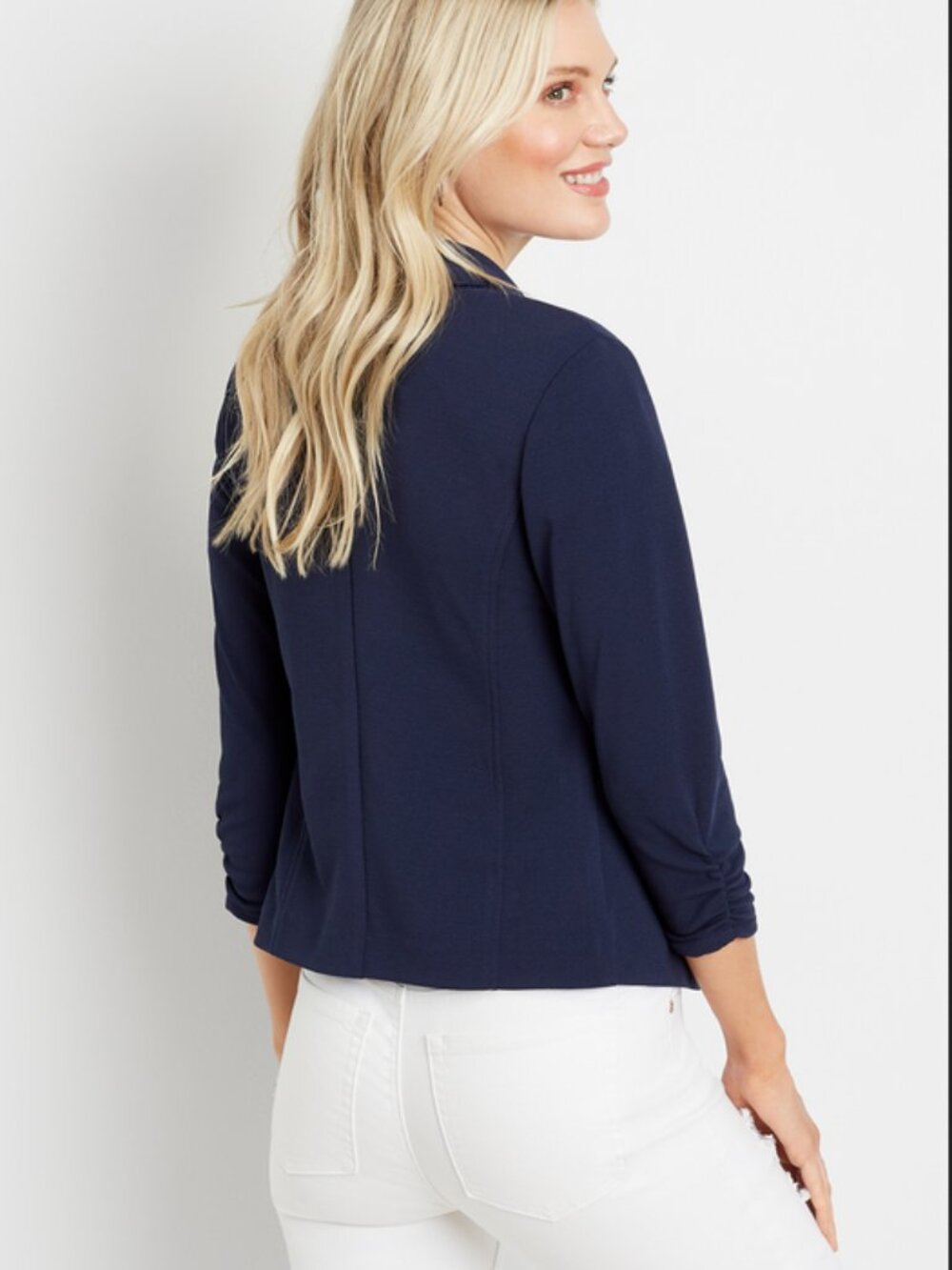 Maurice's Rich Navy Blue Blazer 3/4 Length Ruched Sleeve Sz XL Like New! Nice!